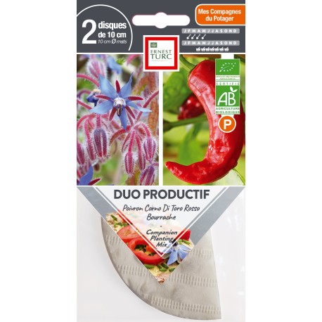 DUO PRODUCTIF: Poivron et Bourrache - Graines BIO PRÉSEMÉ | Ernest Turc | Graines et Bio