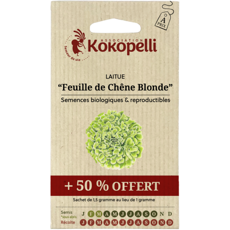 LAITUE FEUILLE de CHÊNE Blonde + 50 % - Graines BIO | KOKOPELLI | Graines et Bio
